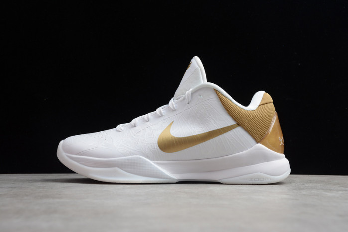 zoom kobe 5 big stage home white/metallic gold 386429-108