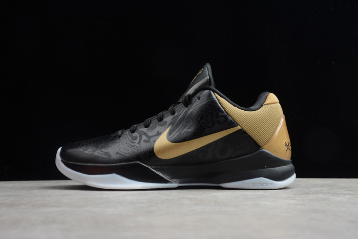 kobe 5 big stage away black/metallic gold-white 386429-008